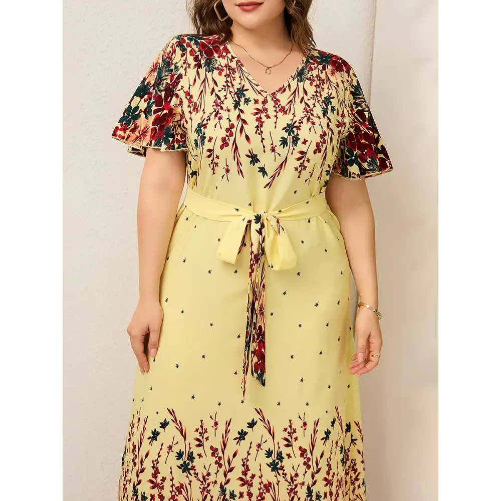 Plus Size Floral Boho Maxi Dress - V-Neck & Butterfly Sleeves