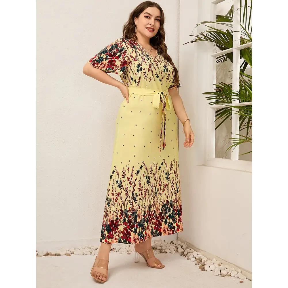 Plus Size Floral Boho Maxi Dress - V-Neck & Butterfly Sleeves