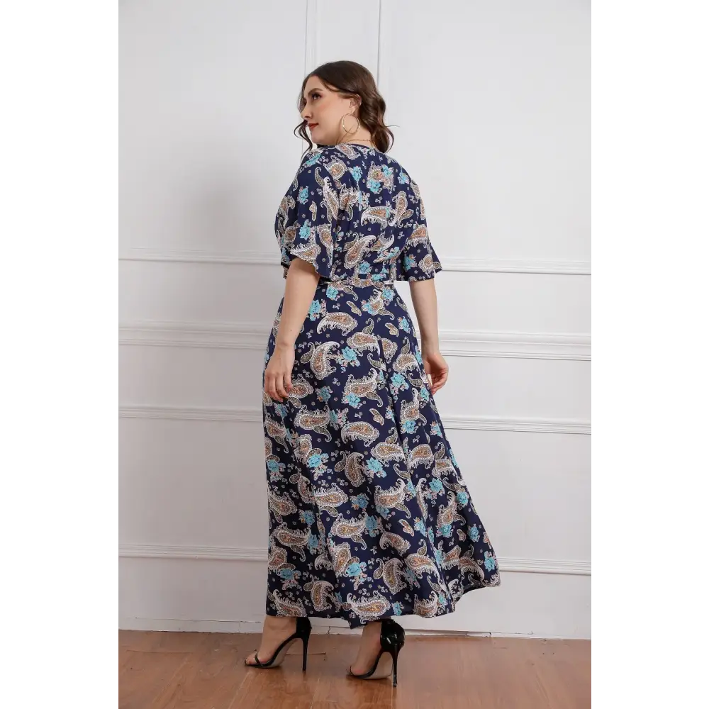 Plus Size Boho Floral Dress - Viscose V-Neck Summer Dress