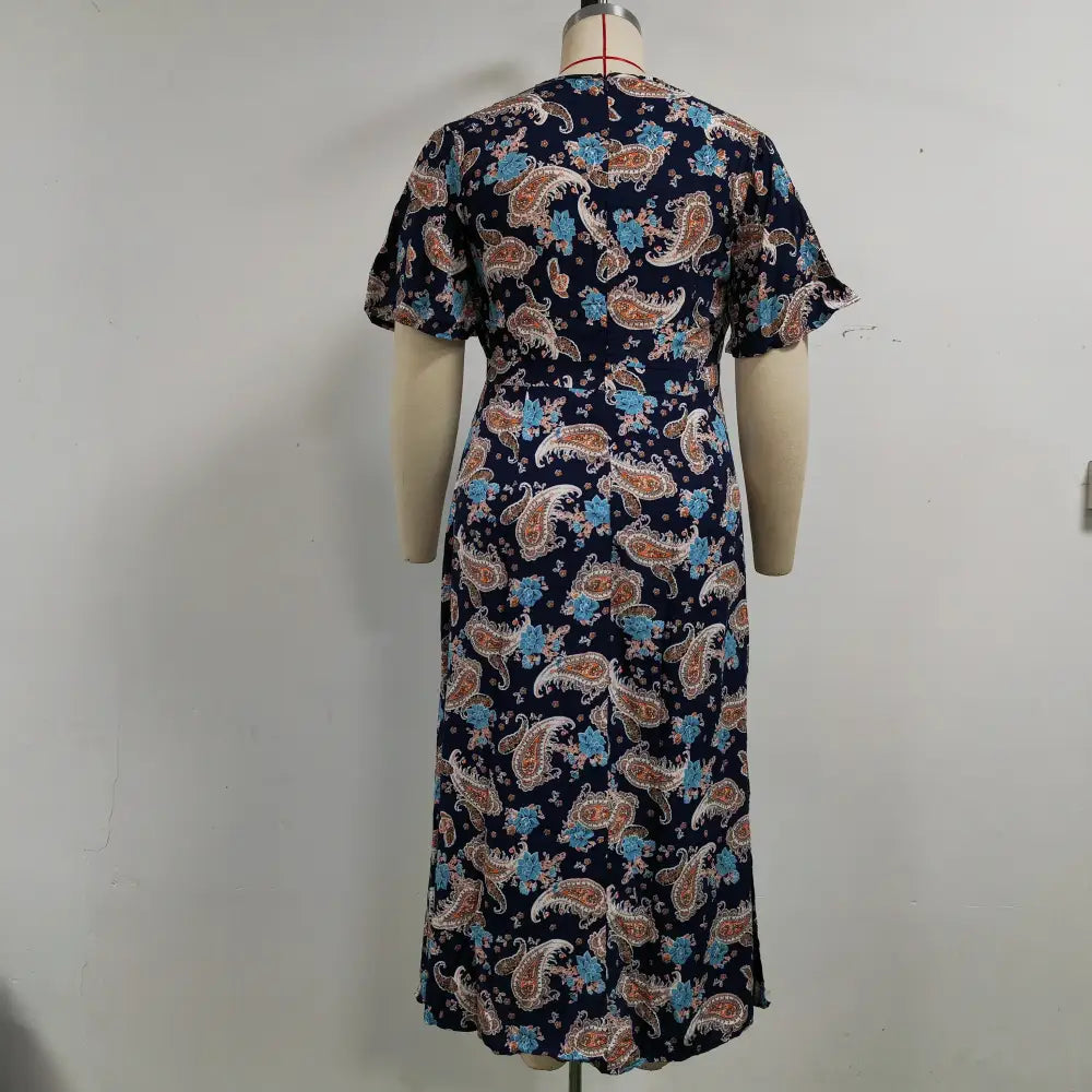 Plus Size Boho Floral Dress - Viscose V-Neck Summer Dress