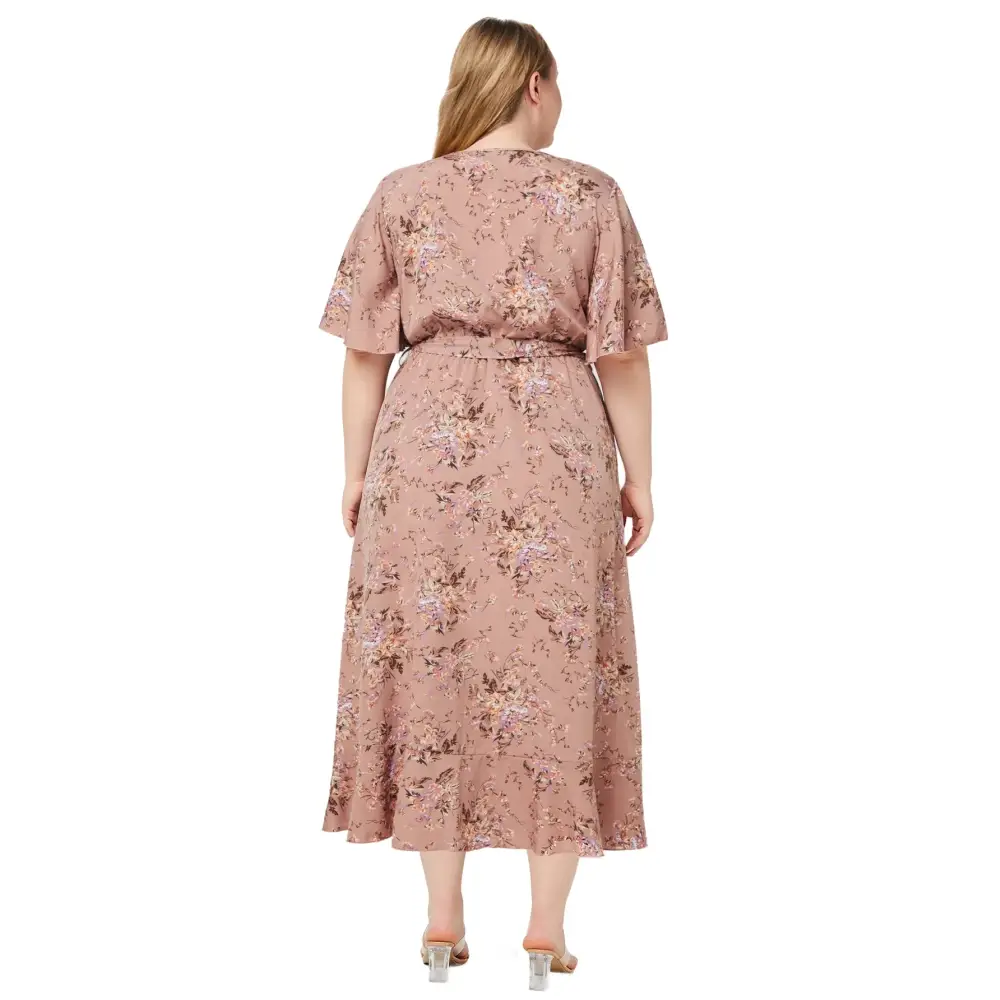 Plus Size Boho Floral Maxi Dress - V-Neck Short Sleeve