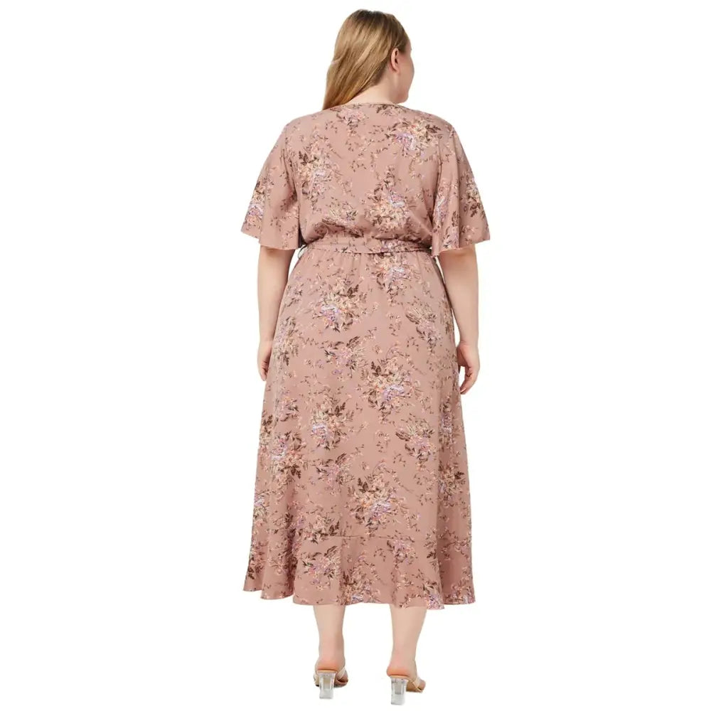 Plus Size Boho Floral Maxi Dress - V-Neck Short Sleeve