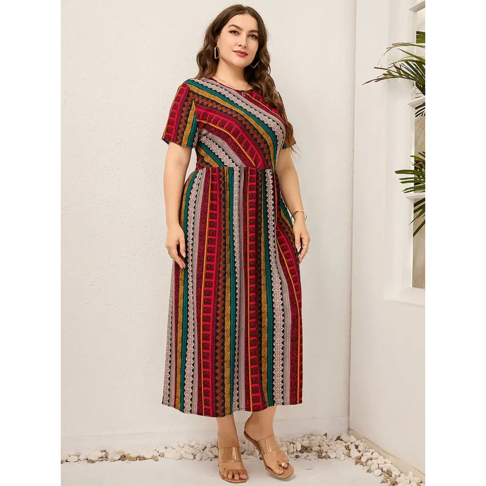 Plus Size Striped Summer Dress - Cotton Linen Blend