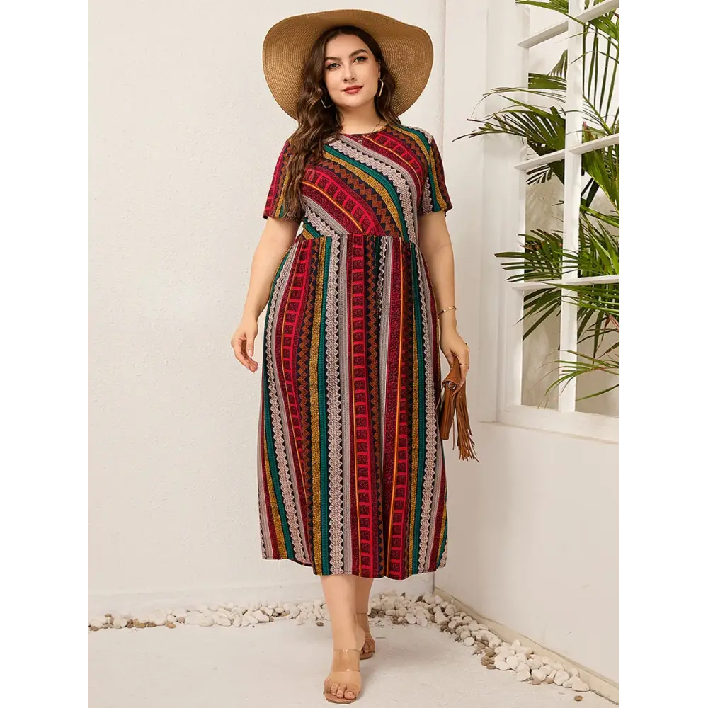 Plus Size Striped Summer Dress - Cotton Linen Blend