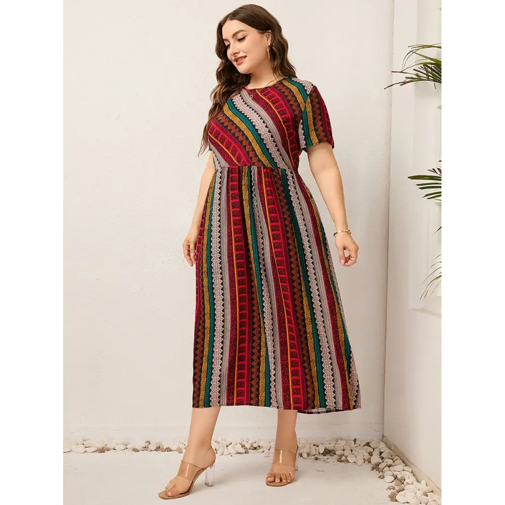 Plus Size Striped Summer Dress - Cotton Linen Blend