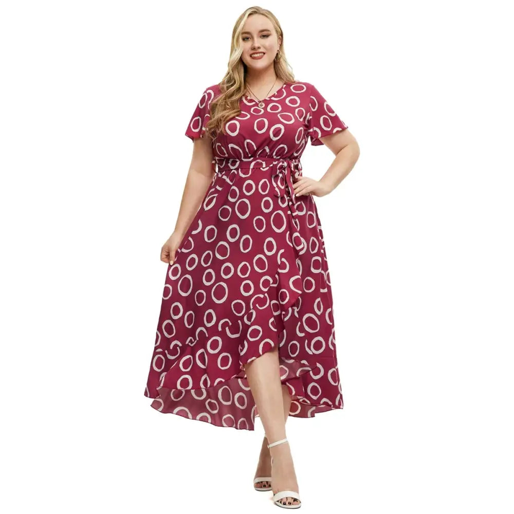 Plus Size Polka Dot Summer Dress - Short Sleeve Empire Waist