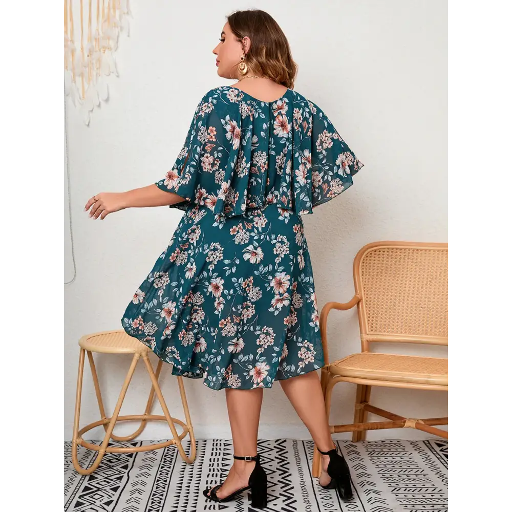 Plus Size Floral Chiffon Dress - Tummy-Control Empire Waist
