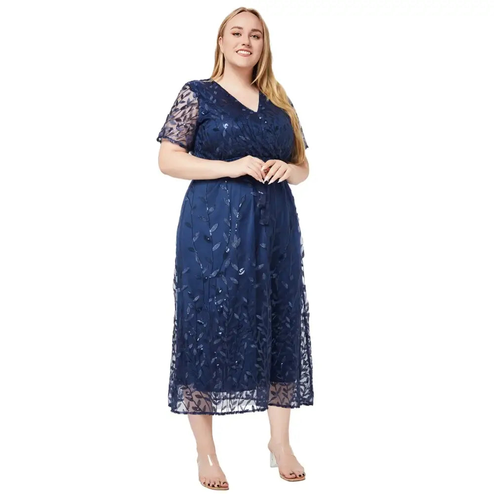 Plus Size Beaded Bridesmaid Dress - V-Neck A-Line Formal Gown
