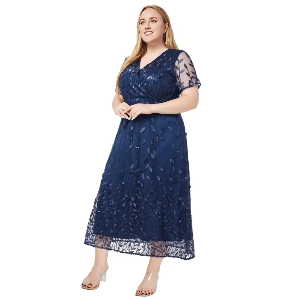 Plus Size Beaded Bridesmaid Dress - V-Neck A-Line Formal Gown