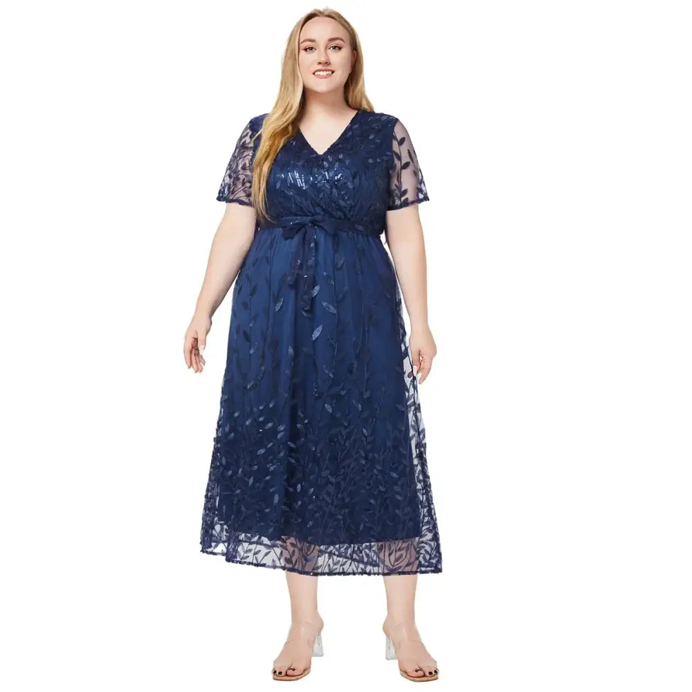 Plus Size Beaded Bridesmaid Dress - V-Neck A-Line Formal Gown