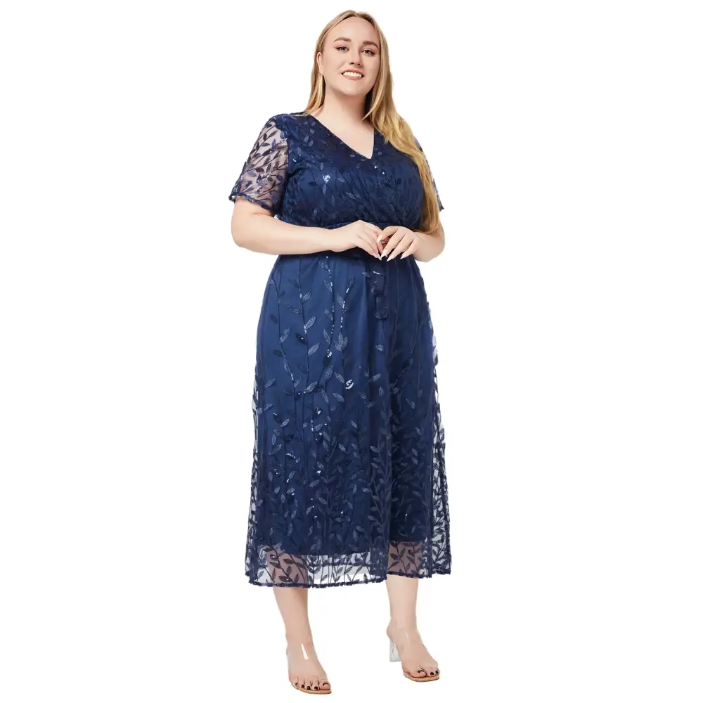 Plus Size Beaded Bridesmaid Dress - V-Neck A-Line Formal Gown