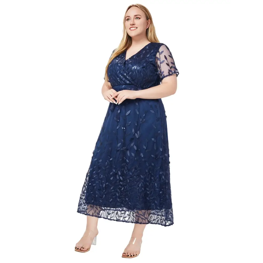 Plus Size Beaded Bridesmaid Dress - V-Neck A-Line Formal Gown