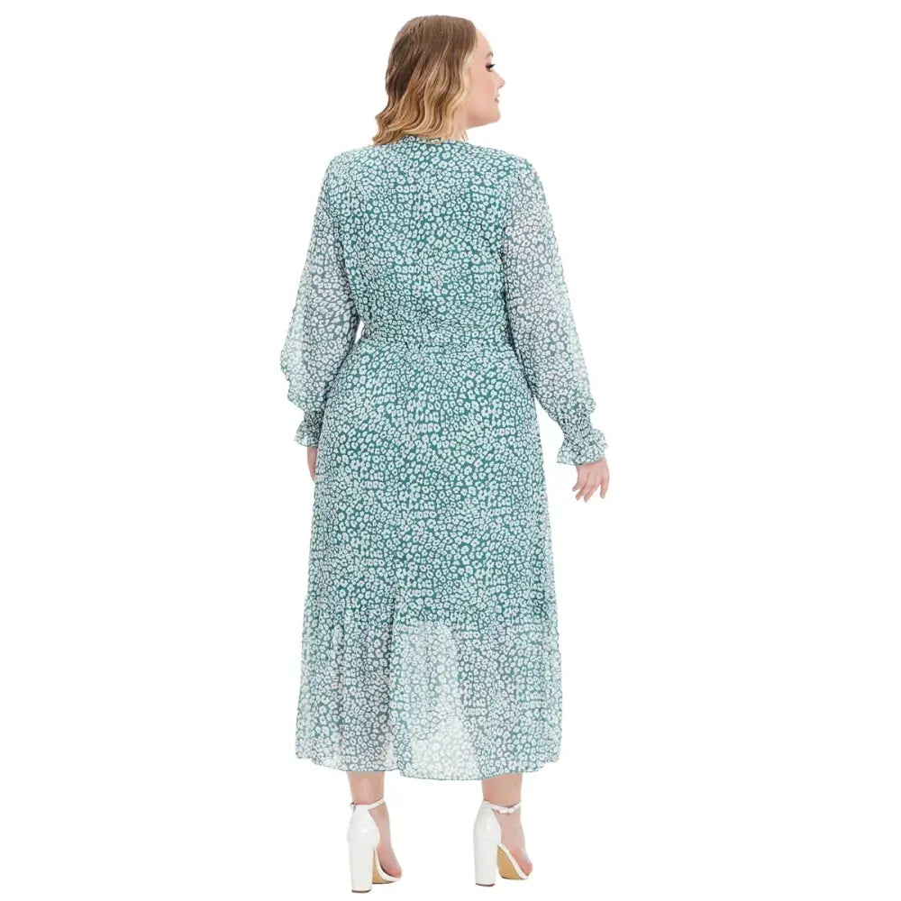 Plus Size Floral Maxi Dress - Long Sleeve V-Neck
