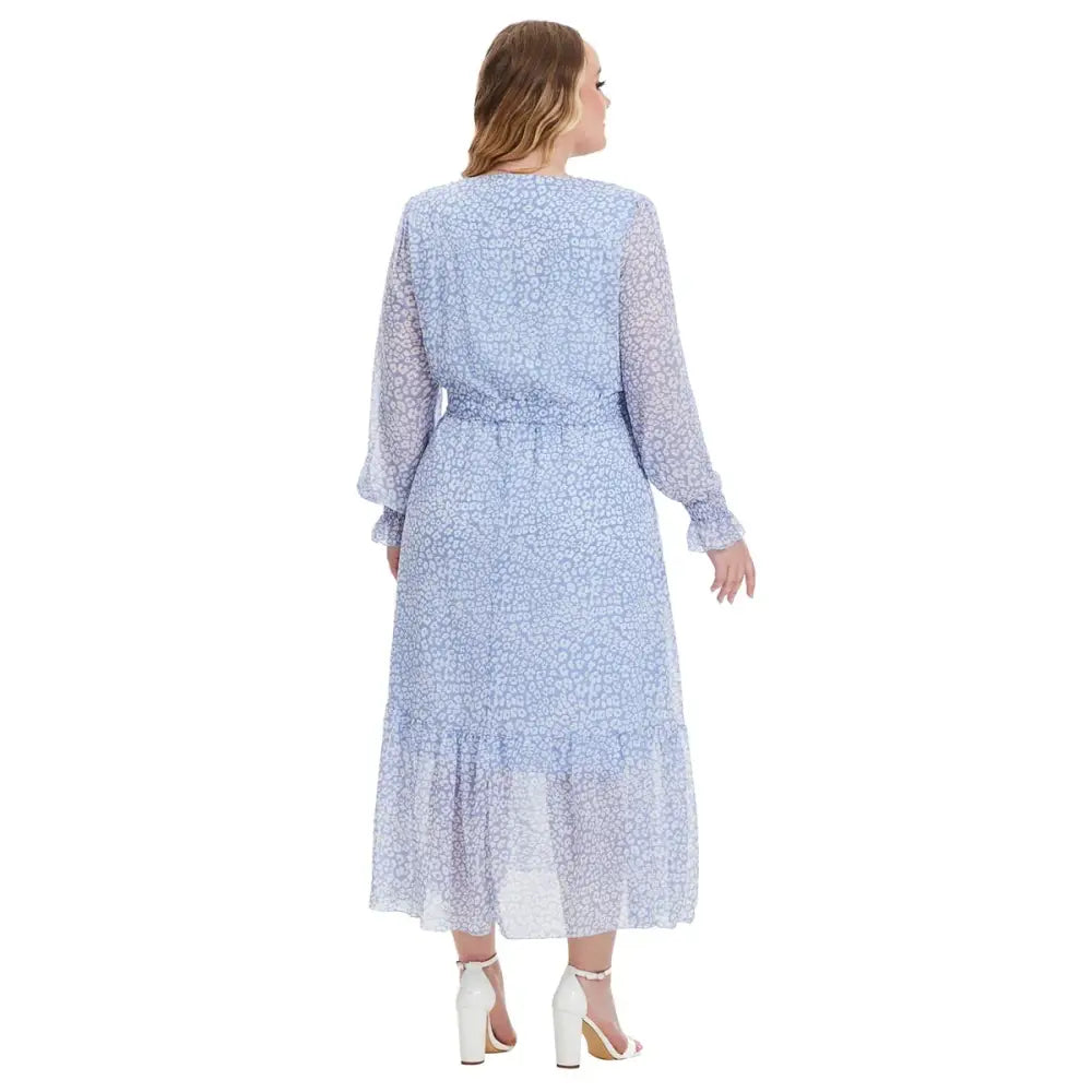 Plus Size Floral Maxi Dress - Long Sleeve V-Neck
