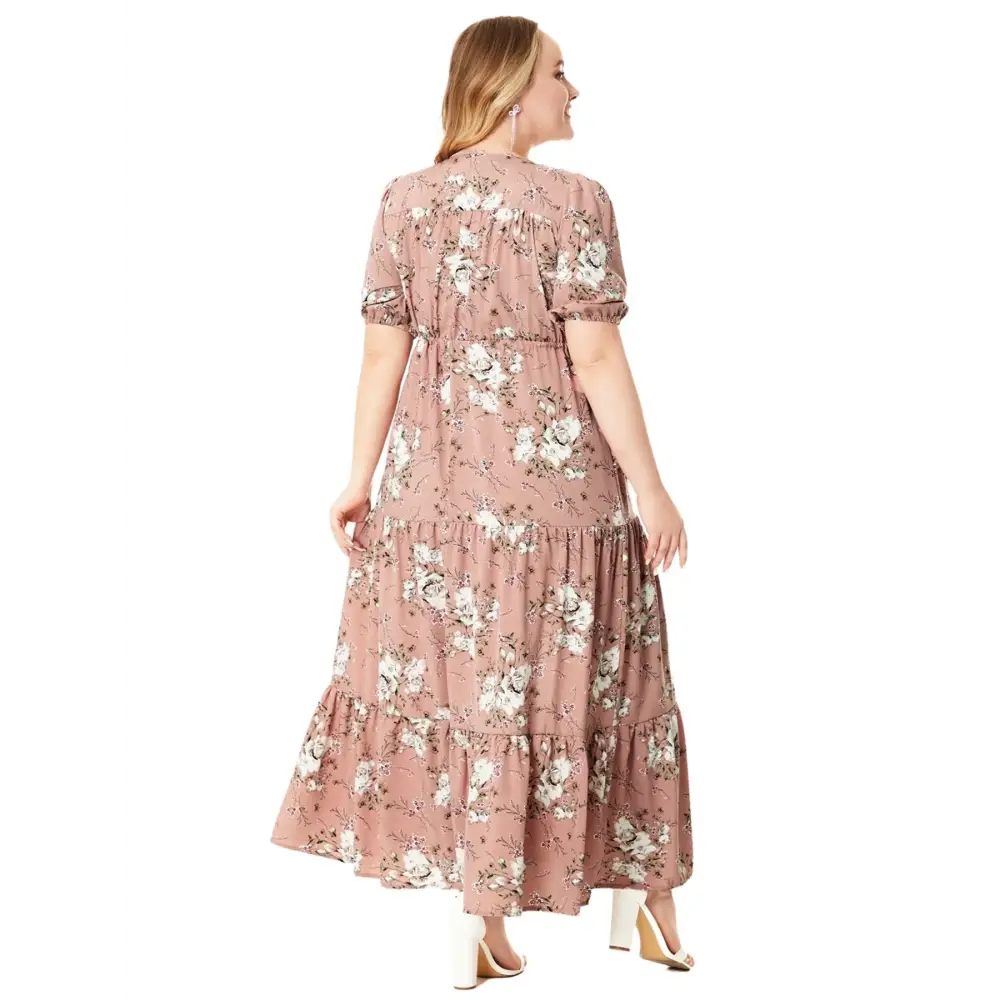 Plus Size Boho Floral Maxi Dress - V-Neck & Adjustable Sash