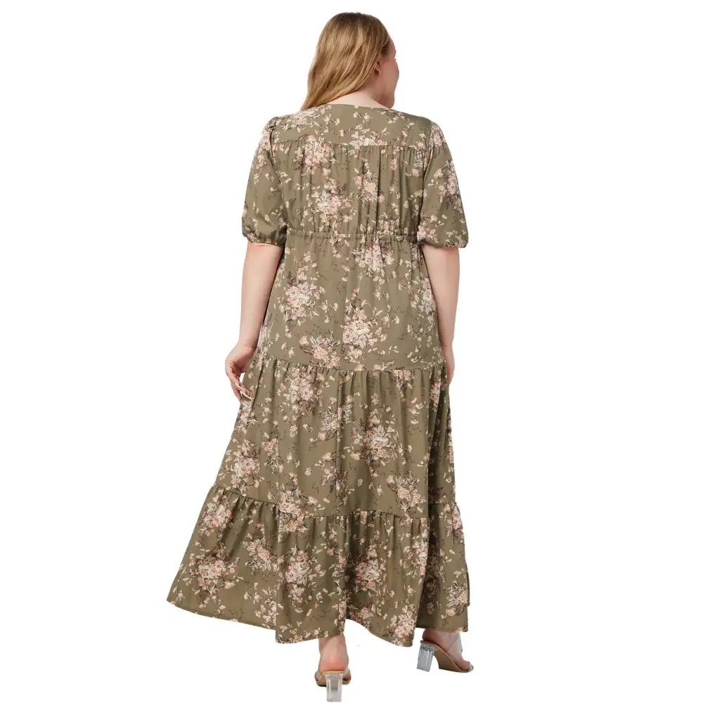 Plus Size Boho Floral Maxi Dress - V-Neck & Adjustable Sash