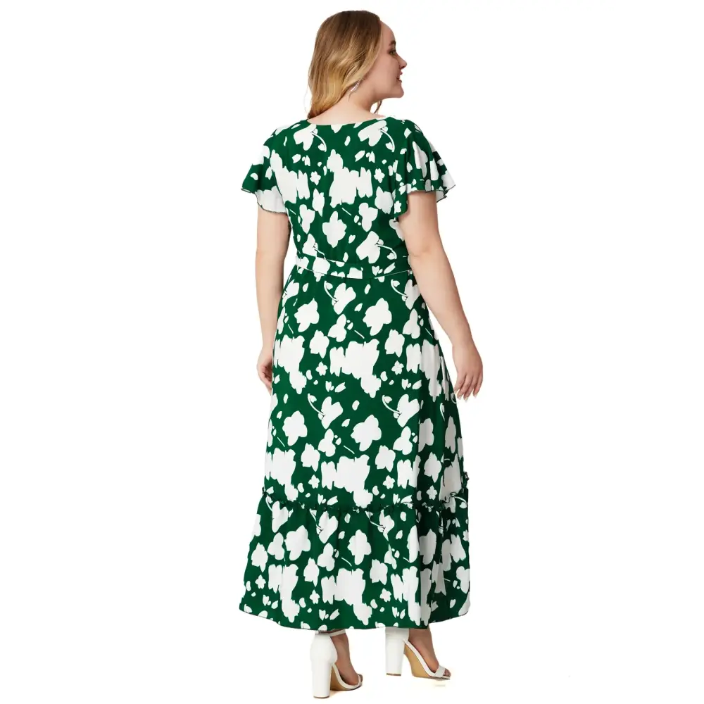 Plus Size Boho Floral Maxi Dress - V-Neck & Sash Tie
