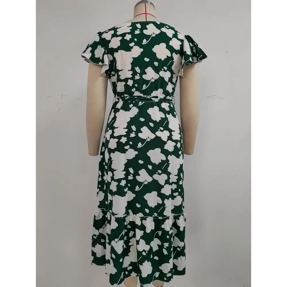 Plus Size Boho Floral Maxi Dress - V-Neck & Sash Tie