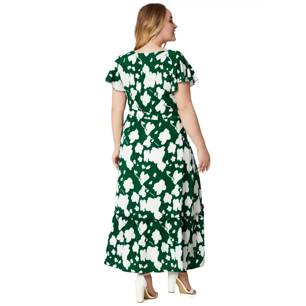 Plus Size Boho Floral Maxi Dress - V-Neck & Sash Tie