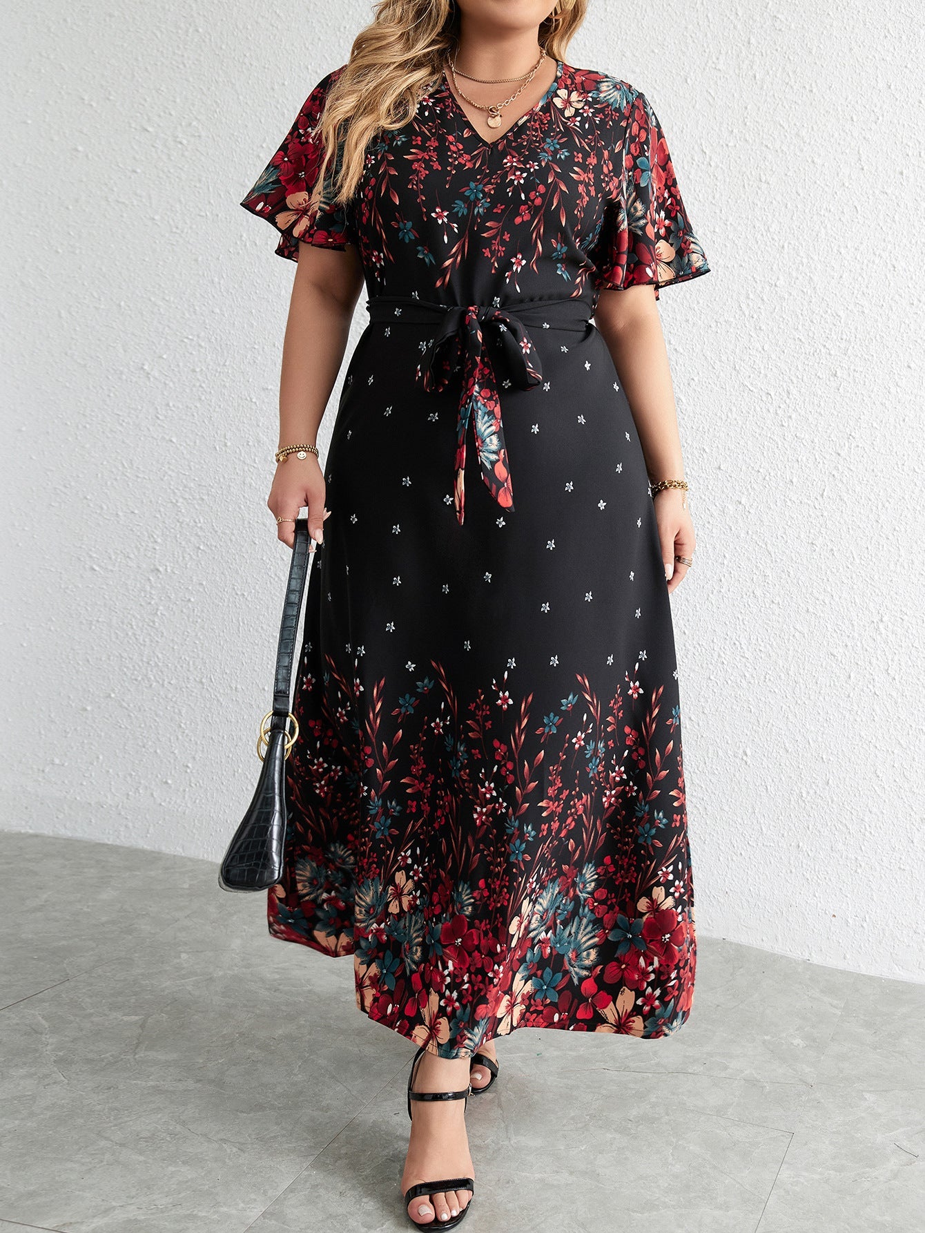 Plus Size Floral Boho Maxi Dress - V-Neck & Butterfly Sleeves