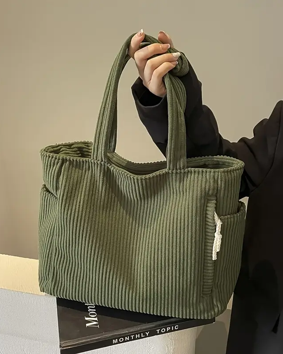 BD™ | The Mallow | Soft Corduroy Tote Bag with Zipper & Side Pockets