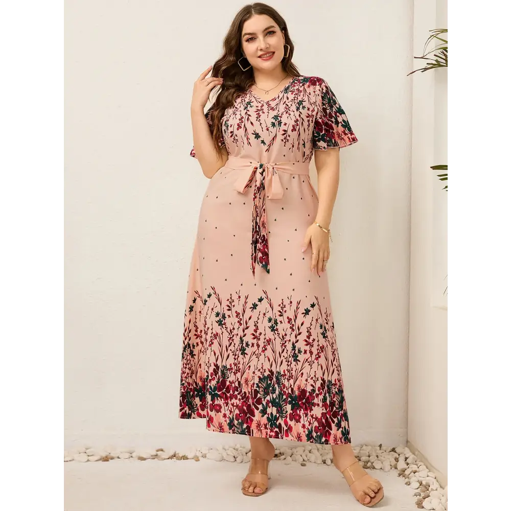 Plus Size Floral Boho Maxi Dress - V-Neck & Butterfly Sleeves