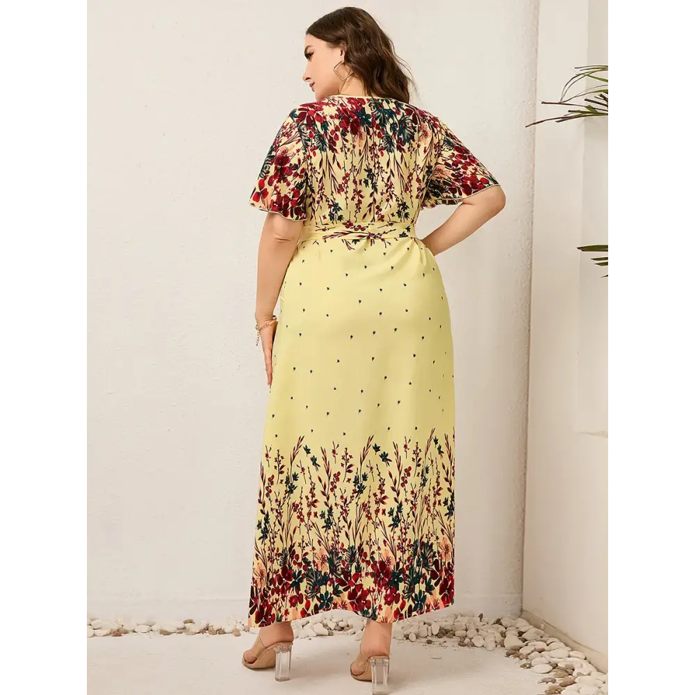 Plus Size Floral Boho Maxi Dress - V-Neck & Butterfly Sleeves