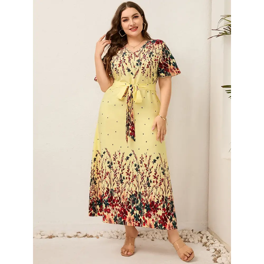 Plus Size Floral Boho Maxi Dress - V-Neck & Butterfly Sleeves