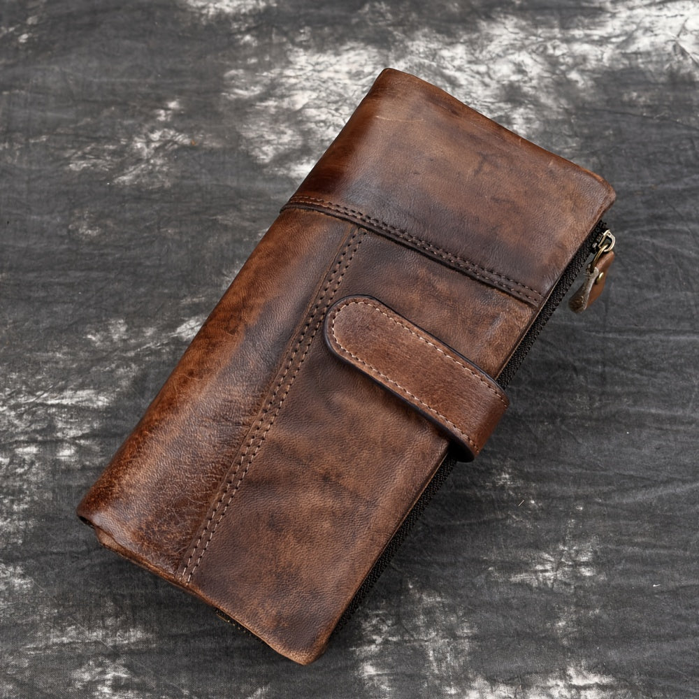 BD™ | The Ardcliff | Vintage Trifold Leather Wallet with Zip Closure