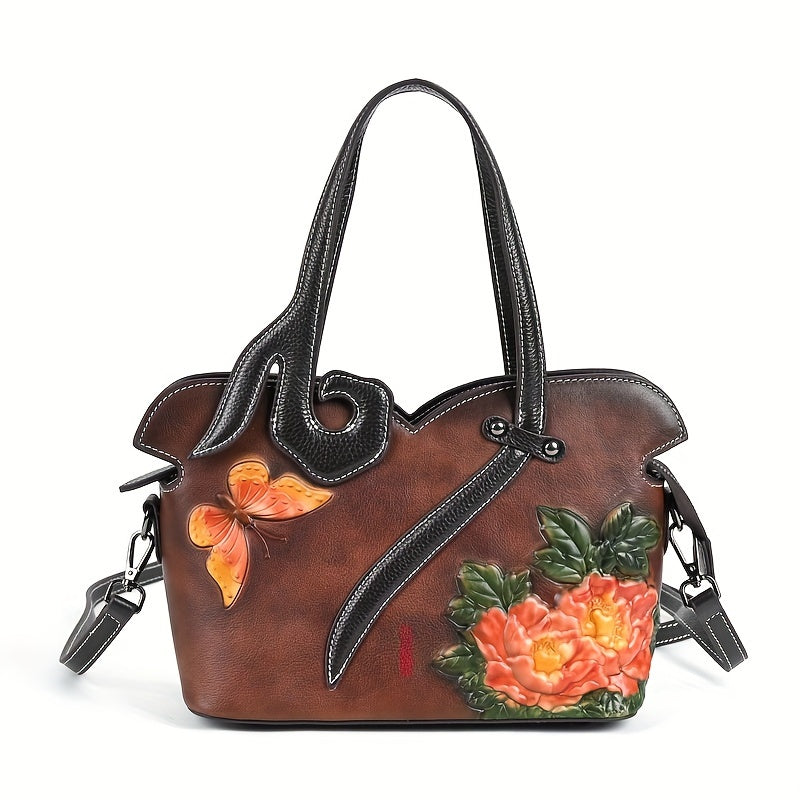 BD™ | The Bellvara | Sculpted Floral Leather Tote with Multicolour Embossing