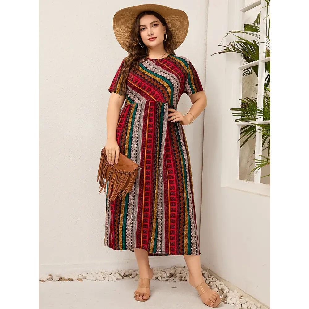Plus Size Striped Summer Dress - Cotton Linen Blend