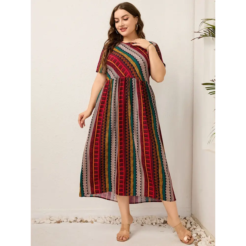 Plus Size Striped Summer Dress - Cotton Linen Blend