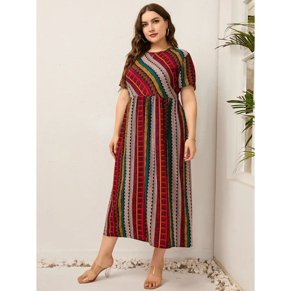 Plus Size Striped Summer Dress - Cotton Linen Blend
