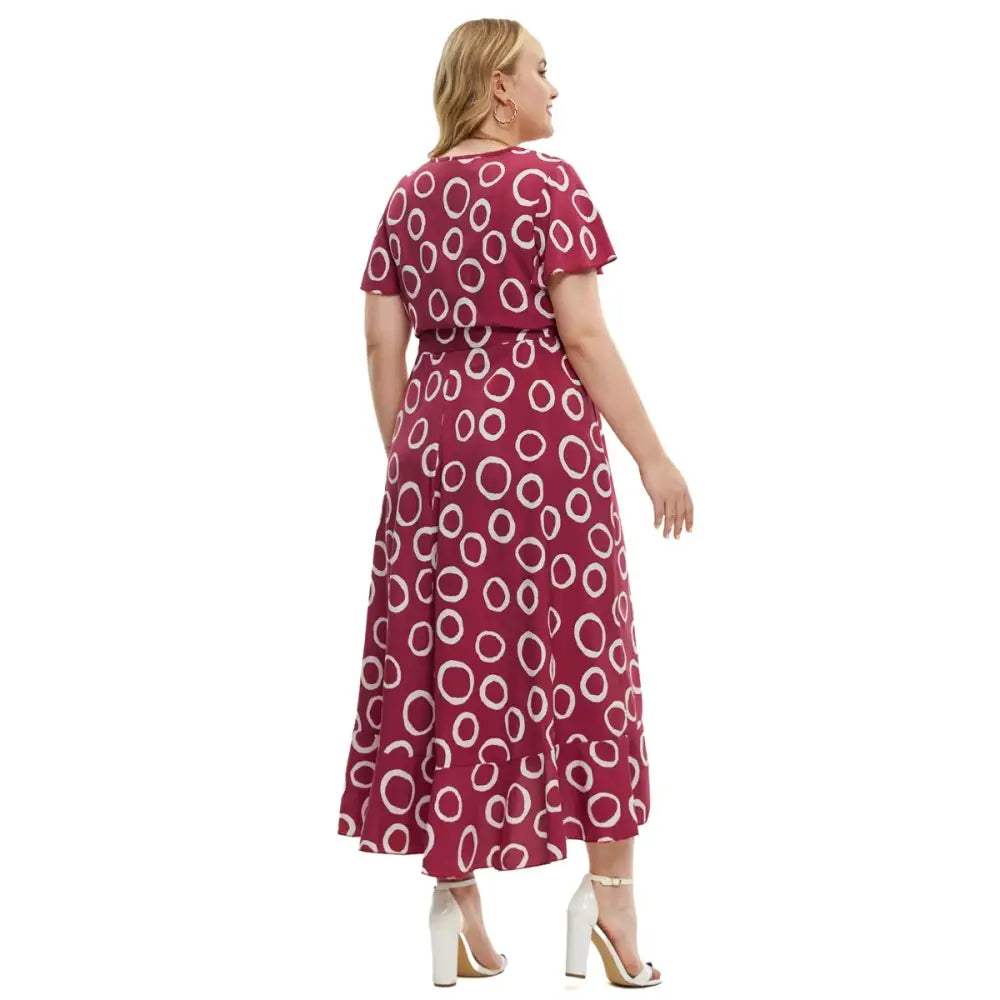 Plus Size Polka Dot Summer Dress - Short Sleeve Empire Waist