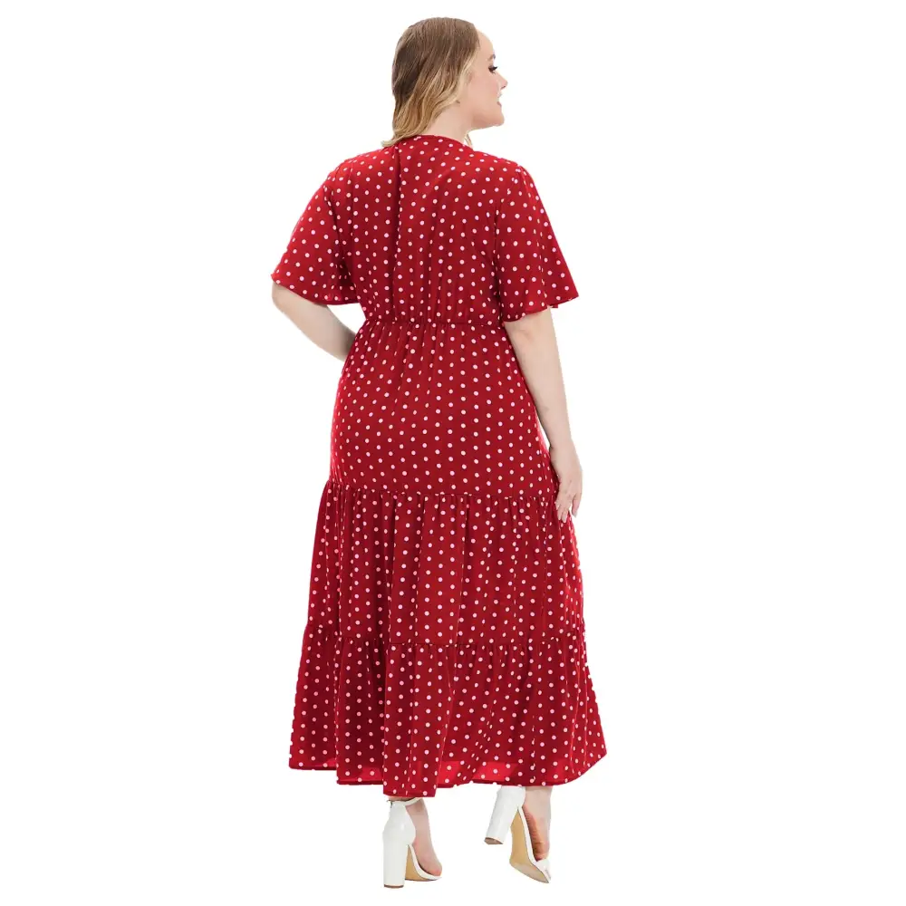 Plus Size Polka Dot Boho Maxi Dress - V-Neck & Short Sleeve
