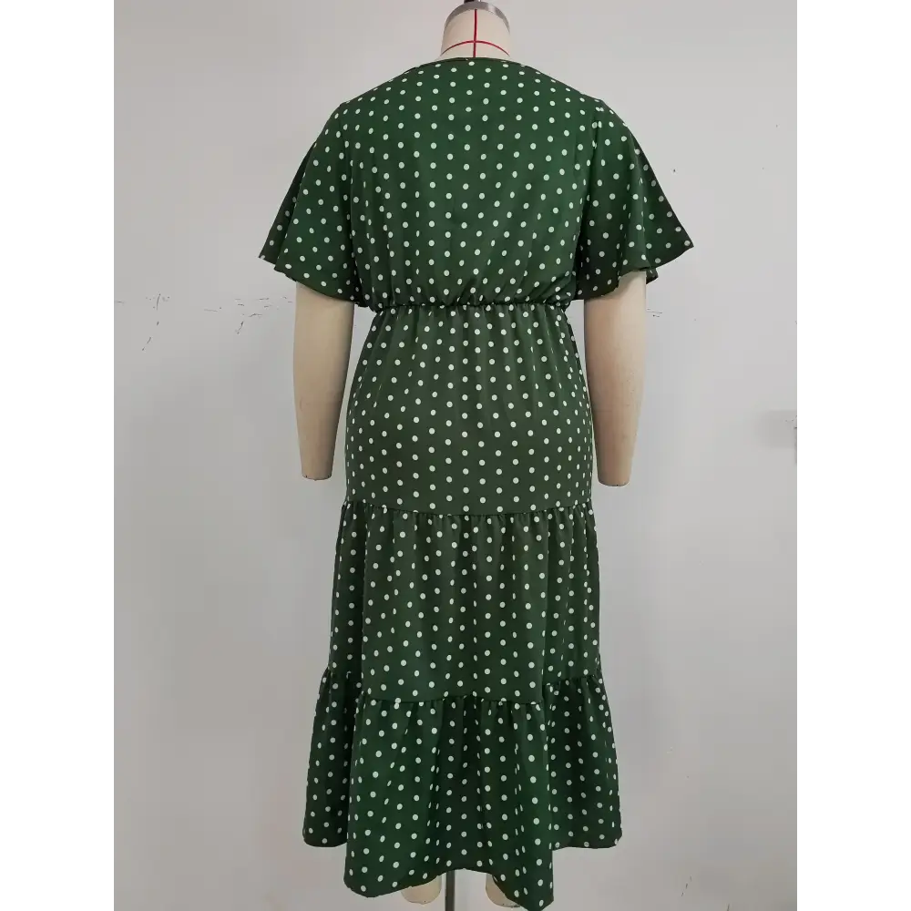 Plus Size Polka Dot Boho Maxi Dress - V-Neck & Short Sleeve