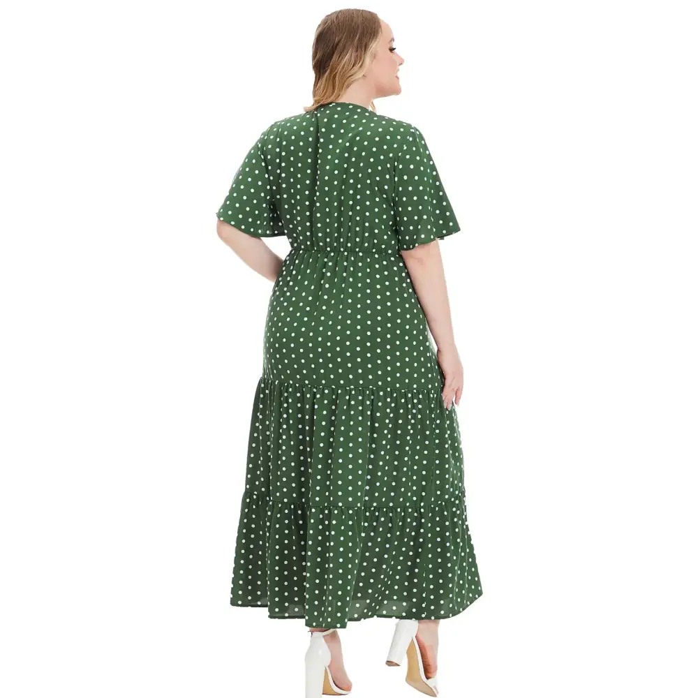 Plus Size Polka Dot Boho Maxi Dress - V-Neck & Short Sleeve