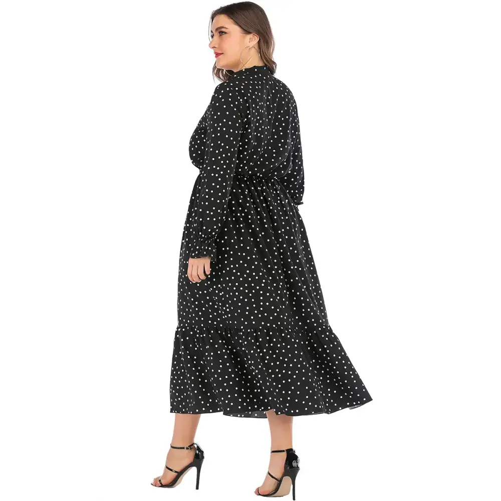 Plus Size Polka Dot Shirt Dress - Bow Tie & Long Sleeve