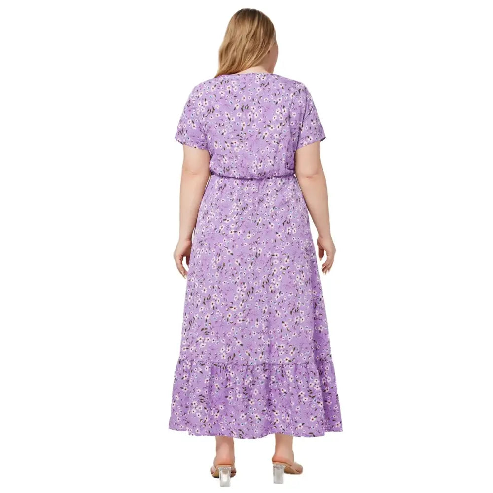 Plus Size Boho Floral Dress - O-Neck with Pockets